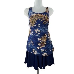 New SHORE SHAPES One-Piece Swimwear Women Sz 12 Blue w/ Multicolor Floral Hawaii